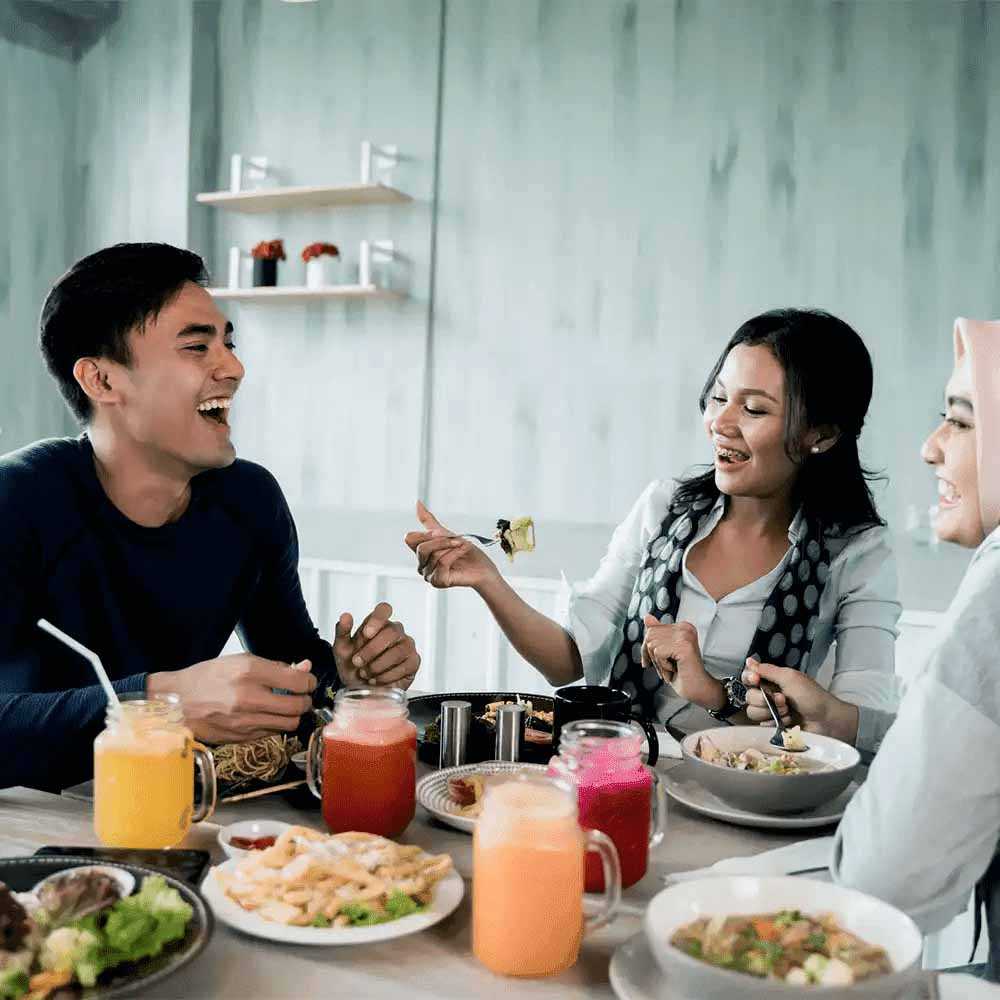 indulging on food and drinks with friends